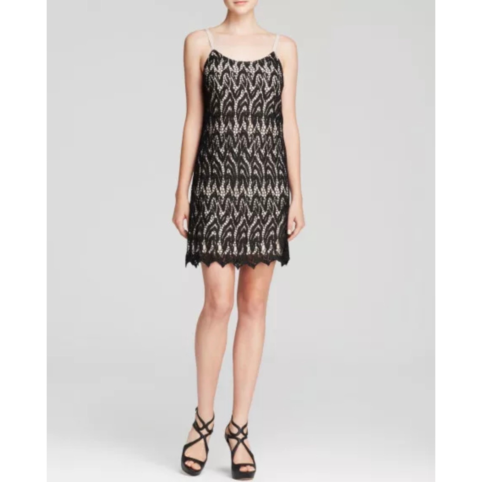 Alice + Olivia Emmie Black Metallic Lace Slip Cocktail Dress Size Medium